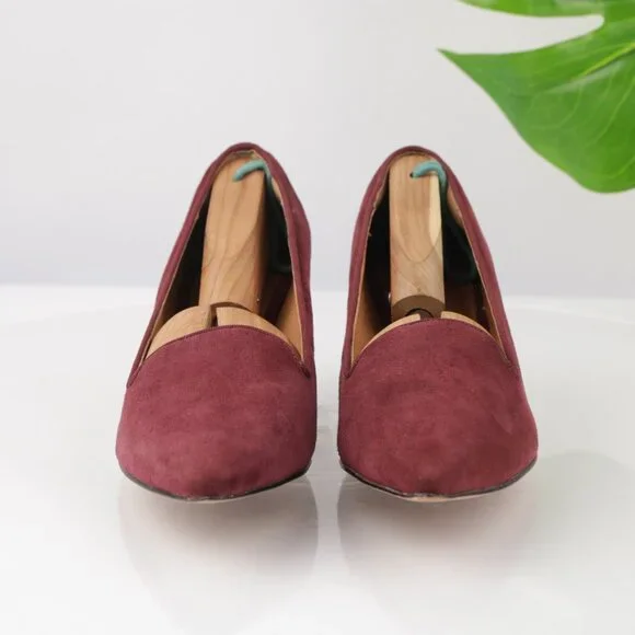 Clarks Womens Sage Elfin Pump Size 7.5 Burgundy Suede Pointed Kitten Heel Shoe - Picture 2 of 13